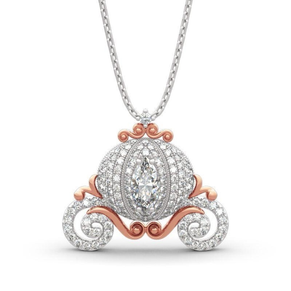Jeulia "Cinderella's Dream" Pumpkin Carriage Sterling Silver Necklace